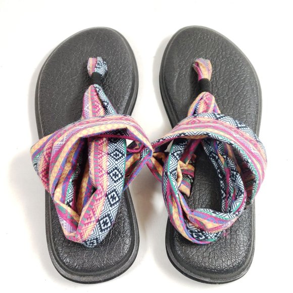 Sanuk Womens Yoga Sling 2 Sandals Size 8 Multicolor Tribal Straps & Black Soles - Picture 7 of 9
